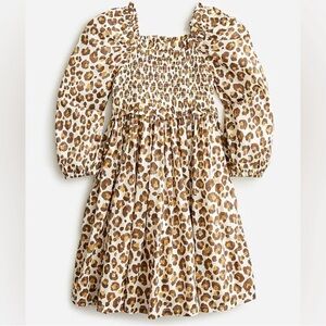 NWT J.Crew Crewcuts Leopard Print Smocked Dress - Brown/White